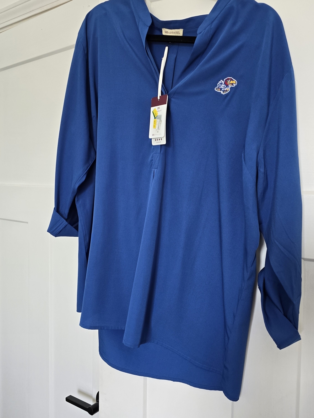 University of Kansas Ladies 2x Blue Popover Tunic Blouse with Logo NWT